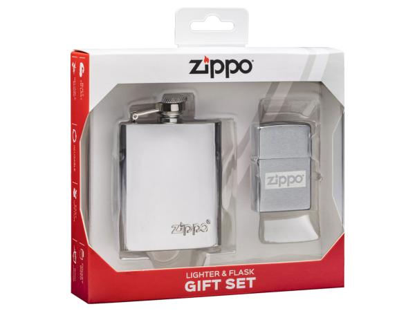 Набор "Zippo": фляжка 89 мл + зажигалка Brushed Chrome