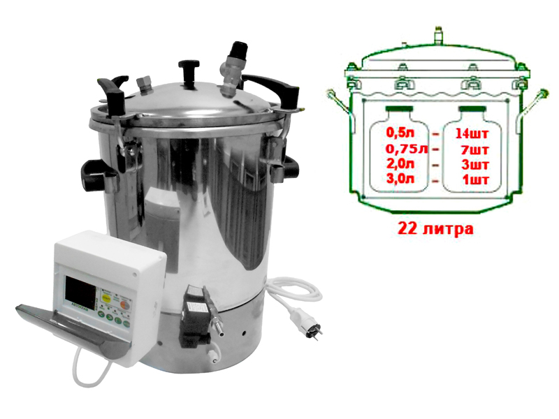 Автоклав Малыш Нерж с ЭБУ и фальшдном (без кассет) 22 л